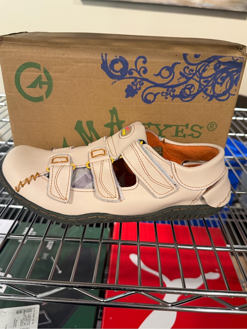 TMA Eyes Women’s Closed Toe Leather Sandals White Orange Size 42 EU / 11 US